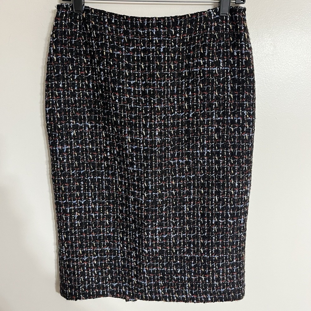 Lafayette 148 Women's A‎ Line Tweed Skirt Back Closure Split Multicolor Black 4